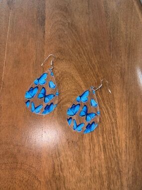 Blue Butterfly Teardrop Earrings - Women Jewelry